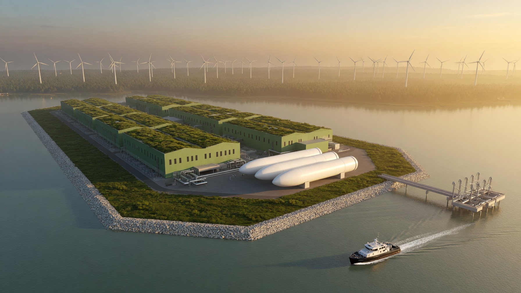 Offshore energy island construction concept